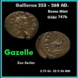GALLIENUS. Gazelle. Rom postfrisch. Zoo Serie. Antike römische Münze. First Strike - Bild 1 von 1