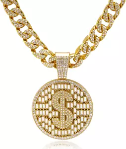 Miami Mens Cuban Link Chain Silver Gold Plated Bling Cuban Necklace Diamond C... - Picture 1 of 12