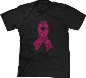 Hope Love Strength Courage Pink Ribbon Breast Cancer Awareness Cure Mens Tee