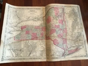 Rare 1864 Large Map of NEW YORK, Johnson & Ward, Waterways, Railroads, Townships - Picture 1 of 4