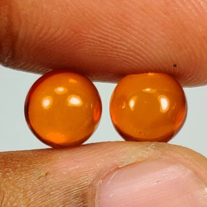 1.72 Ct Natural Orange Fanta Amber Round Cabochon Pair, Myanmar- A106 - Picture 1 of 2