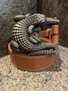 Huge Kieselstein- Cord Sterling Alligator Buckle With Brown Leather Belt Size 3 - Picture 1 of 6