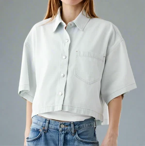 AGOLDE Rona Box Shirt Womens Blue XL Crop Jacket Short Sleeved Relaxed Shift - Picture 1 of 4
