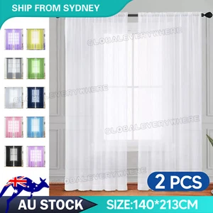 2Panel Sheer Curtains Rod Pocket Window Sheer Voile Curtain Bedroom 140cmx213cm - Picture 1 of 10