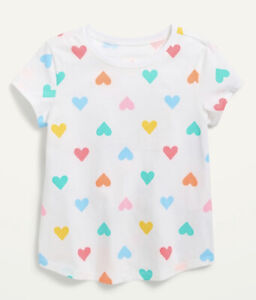 Old Navy Toddler Girls Size 2T or 3T ~ White with Hearts ~ Short Sleeve T-Shirt