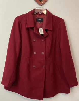 Torrid Womens 3x Wool Double-Breasted Button-Up Burgundy Lined Peacoat NWT A4091 - Image 1 of 4