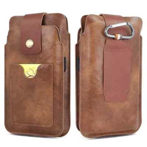 Cell Phone Holster Pouch Leather Wallet Case With Belt Clip for iPhone Samsung - Picture 1 of 12