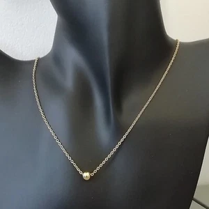 45cm GOLD CHAIN NECKLACE WITH ROUND PEARL 6mm HYPOALLERGENIC STAINLESS STEEL - Picture 1 of 3