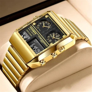 LIGE FOXBOX Men Rectangle Watch Large Dial Steel Wristwatch Boys Digital Watches - Picture 1 of 20