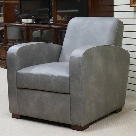 Art Deco Club chair Very high grade Genuine Italian Grey Leather hand stitched Cover