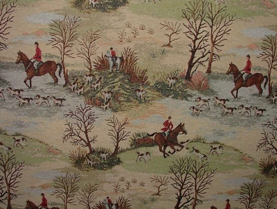 Horse And Hounds Hunting Tapestry Fabric Curtain Upholstery Cushion Blind Use - Image 1 of 4