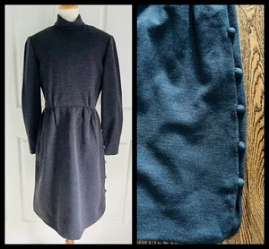 Vintage 1960's Chester Weinberg Wool A-Line Dress Button Details High Collar S - Picture 1 of 10