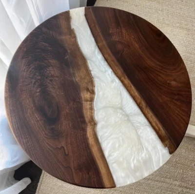 18" Round Epoxy And Wood Side End Table Top Handmade Home Accent - Image 1 of 4