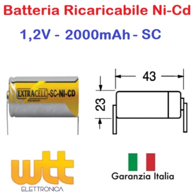 EXTRACELL BATTERIA RICARICABILE NiCD SC 1300mAh 2000MaH 1.2V con lamelle