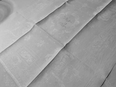 Linge Ancien Nappe Sur Nappe De Mariage Damassé DE Soie Monogrammes A P - Photo 1/4
