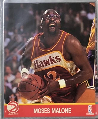 (Vintage) Atlanta Hawks (HOF) Moses Malone 1990–91 (NBA Hoops 8x10 Action Photo) - Image 1 of 2