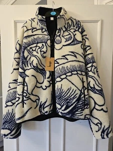 Stussy Dragon Sherpa Fleece White And Blue - Size Large - Picture 1 of 3