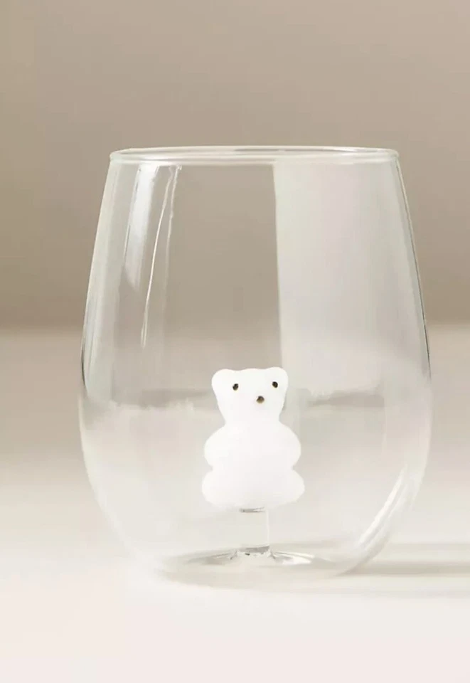 Anthropologie Jolly Icon 无节制葡萄酒玻璃圣诞北极熊新品 — 第 1/1 张图片