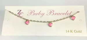 Brandneu 14k Gold mit hängenden rosa Herzen Baby Armband - Bild 1 von 3