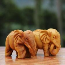 2pc Thuja wood carving Fu Gui elephant wood solid wood crafts Statue L7cm