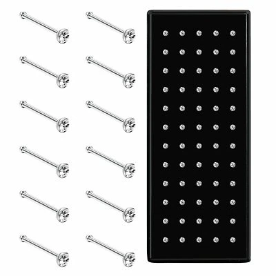 60 PCS Stainless Steel CZ Nose Studs Rings Bone Piercing Pin Body Jewelry 22G - Image 1 of 4
