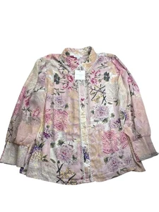 Cynthia Rowley transparentes Oberteil mit Knopfleiste Blumenmuster Paisley Größe 2X mehrfarbig neu - Bild 1 von 8