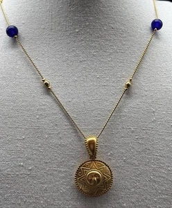 Anne Klein Sun-Face Medallion Necklace Blue Beads | Solar Celestial Leo - Picture 1 of 8