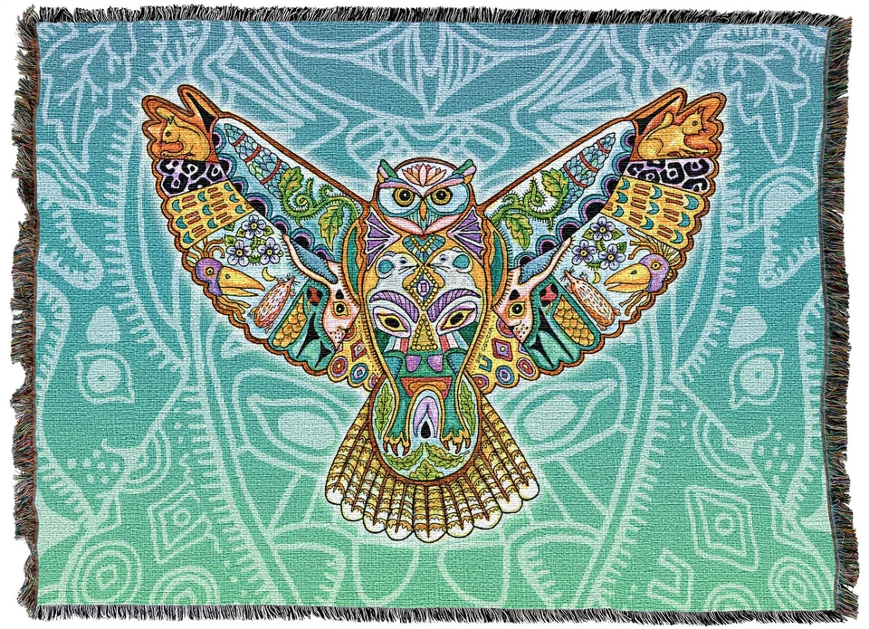 Great Horn Owl Animal Spirits Totem Sue Coccia Blanket Throw Made in USA 54x72 - Image 1 of 1