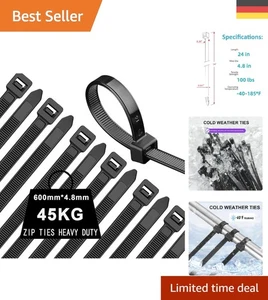Kabelbinder Schwarz 50 Stück, 600x4.8mm, für starke Anwendungen, 45kg Sicherheit - Bild 1 von 8
