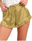 Sexy Short Selvedge Pajama Short Pant Light Gold Satin Summer Casual Wear S103