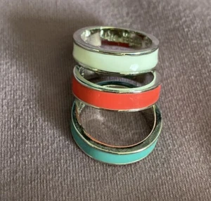 Lia Sophia Enamel Ring Set Of 3 Stackable Blue White Pink Size 5 - Picture 1 of 3