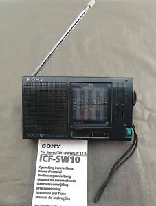 1994 Sony ICF-SW10  Compact 10 Band Shortwave  + AM/FM Analog Travel Radio