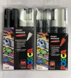 2 x PC-5M POSCA Marker Medium Bullet Tip 4pc Box White/Black - Picture 1 of 1