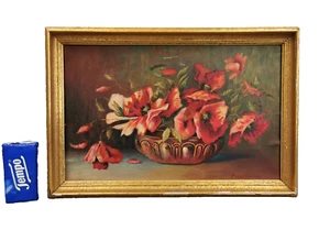 HANS SANDROCK Ölgemälde Stillleben mit Mohnblumen 1947 Öl Holzplatte Jugendstil - Picture 1 of 13