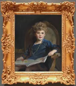 Handmade Old Master-Art Antique Oil Painting small girl book on canvas 20"x24" - Picture 1 of 2