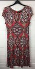 Wallis Red Mix Cap Sleeve Damask Pattern Design Zip Back Dress Size Uk 12 #Ce