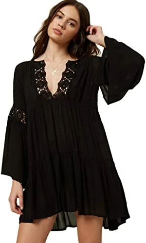 O'Neill Black Saltwater Solids Bell Sleeve Beach Cover up Dress US Small