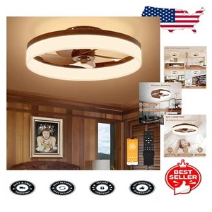 Low Profile Walnut Ceiling Fan with Lights - Remote Controlled & Air Circulation - Picture 1 of 9