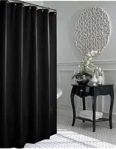 Jet Black Shower Curtain 200x240 Waterproof Mildew-resistant Weighted Bottom - Picture 1 of 2
