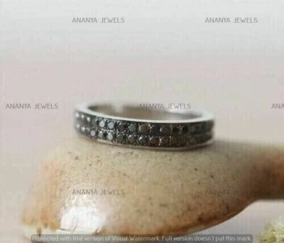 Real 925 Sterling Silver 1.50 Ct Round Cut Lab-Created Black Spinel Wedding Band - Image 1 of 4