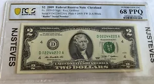 2009 $2 Federal Reserve Note RADAR SERIAL Cleveland PCGS Superb Gem 68 PPQ - Picture 1 of 2