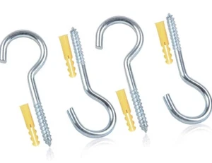 LARGE SCREW IN HOOKS HEAVY DUTY STEEL Wall Hanger DID Hooks & Anchor Set 8Pcs UK - Picture 1 of 5