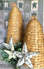 1 Set  2 Bee Skep Beehives  Coiled Straw Wicker Decor  Large 27" & Medium 20"