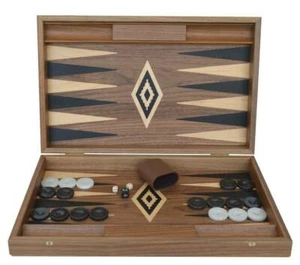 Manopoulos Nussbaumholz 19" Backgammon Set - handgefertigt in Griechenland schwarz weiß Chips - Bild 1 von 4