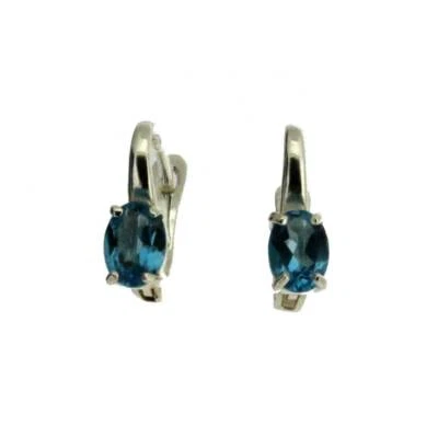 Pendientes de aro con corazón de topacio azul facetados colgantes piedras preciosas de plata de ley Foto 1 de 3