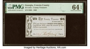 FANTASTIC NEWNAN GEORGIA CIVIL WAR 25 CENT NOTE ! AMAZING CONDITION 64 EPQ GRADE - Picture 1 of 2