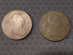 (2) Draped Bust Large Cent 1c ~ 1- 1802 & 1- No Date - Picture 1 of 2