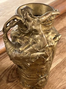 Antoine Bofill Jugendstil Bronze Vase Akt Frau Schwan Anfang 20. Jahrhundert 7,5 Zoll - Bild 1 von 9