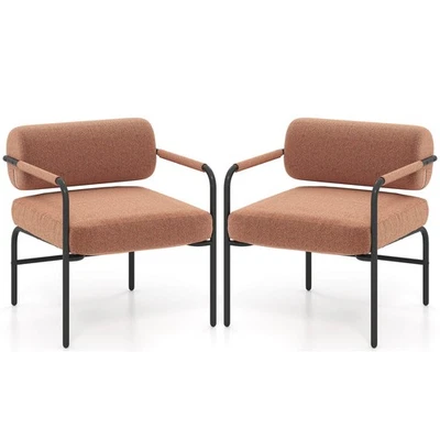 Silla acento tapizada de terciopelo 2 piezas con respaldo cilíndrico y reposabrazos metálicos Foto 1 de 4