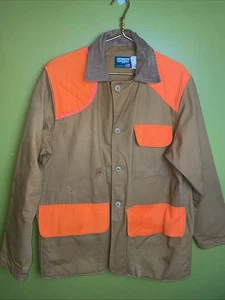 Vintage SaftBak Hunting Jacket Medium Brown Blaze Orange USA Canvas Brush Coat - Picture 1 of 12